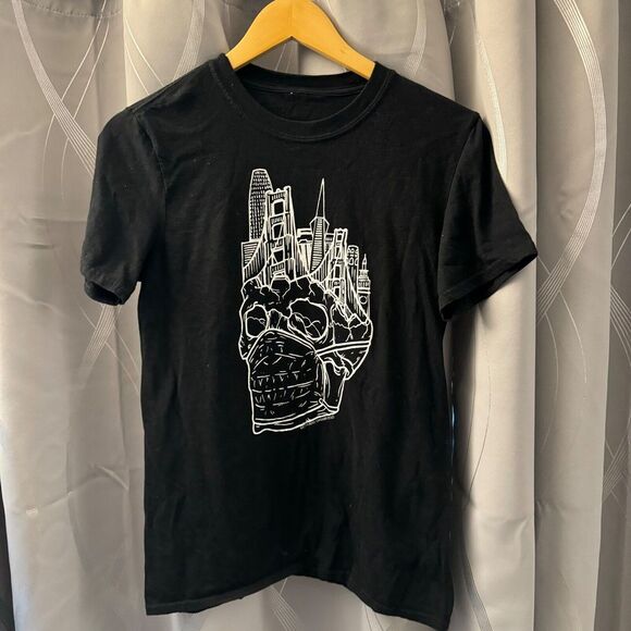Skull Mask SF City‎ Outline Tee in Black (M) Custom Supersoft Punk Alternative - Picture 1 of 10